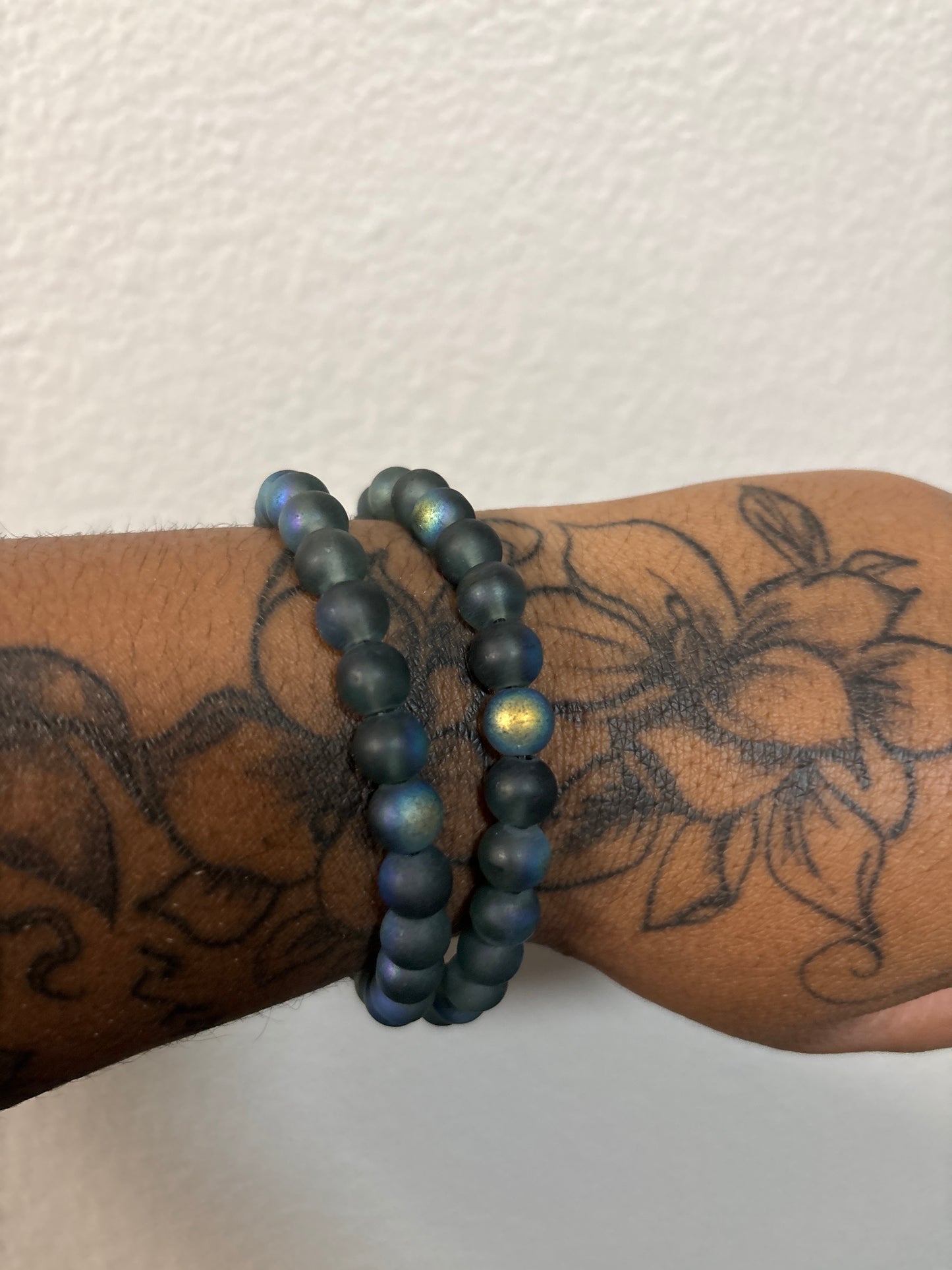 Iridescent Matte Blue Bead Bracelet