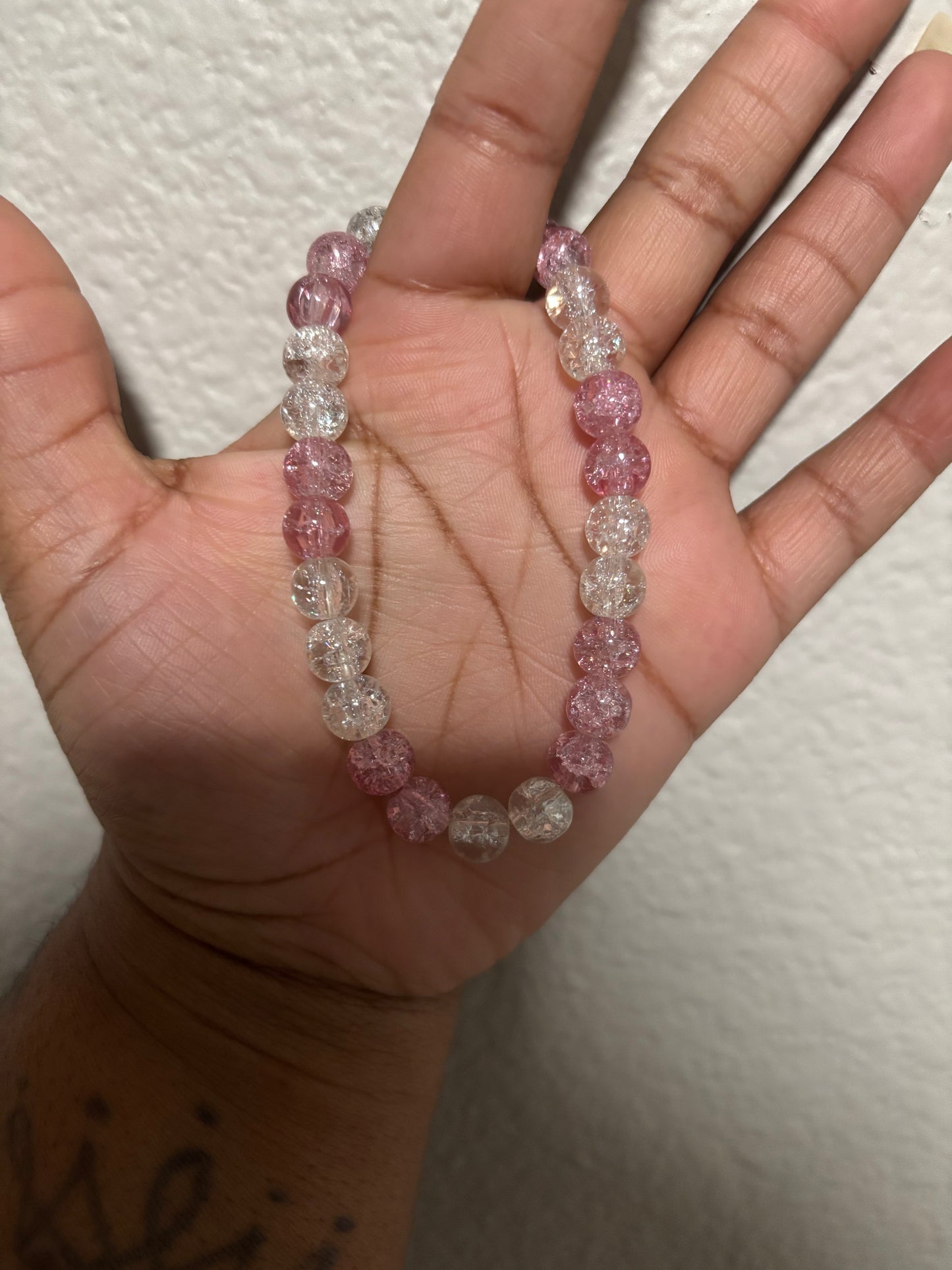 Clear & Pink Bead Bracelet