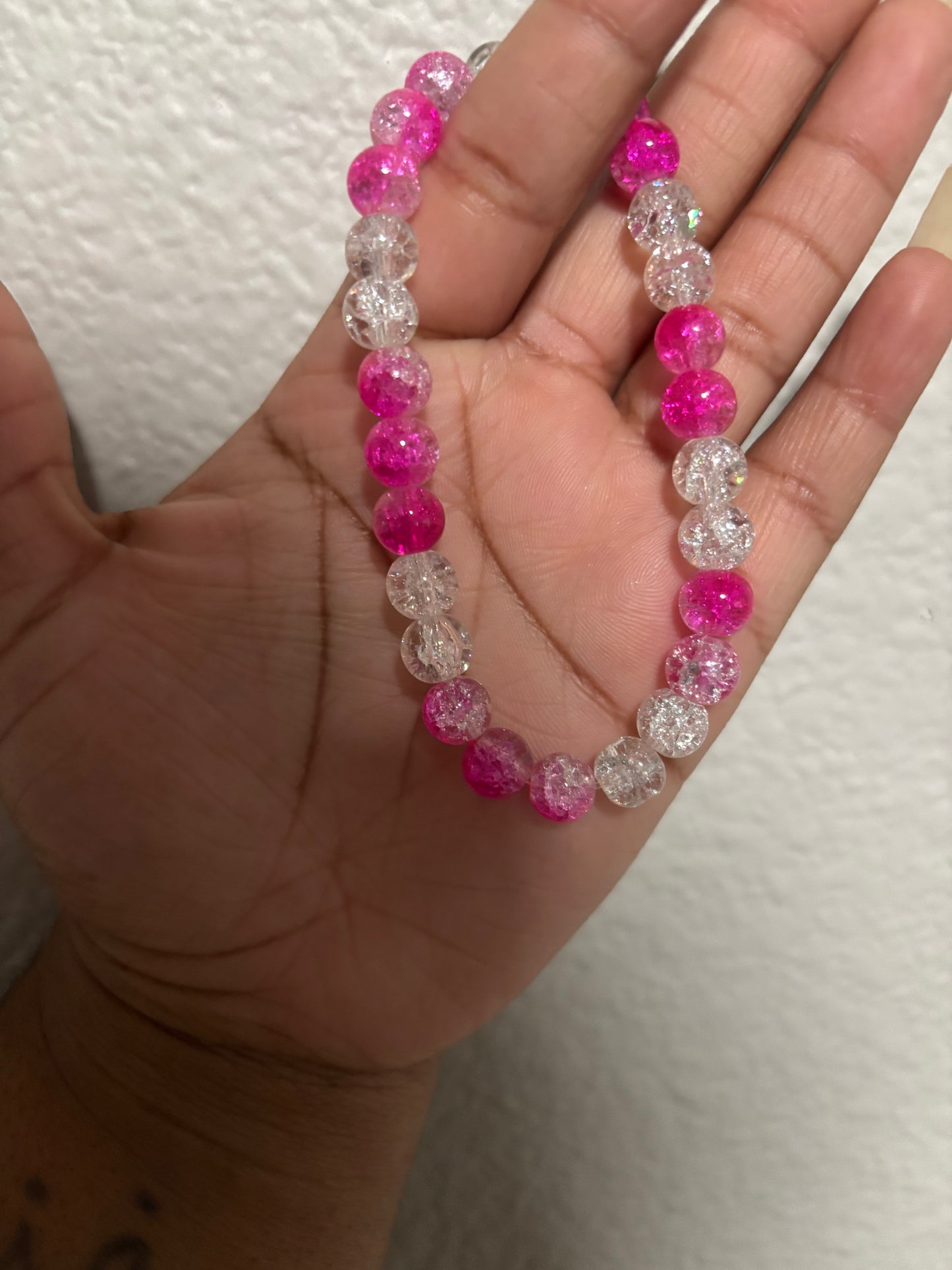 Clear & Hot Pink Bead Bracelet