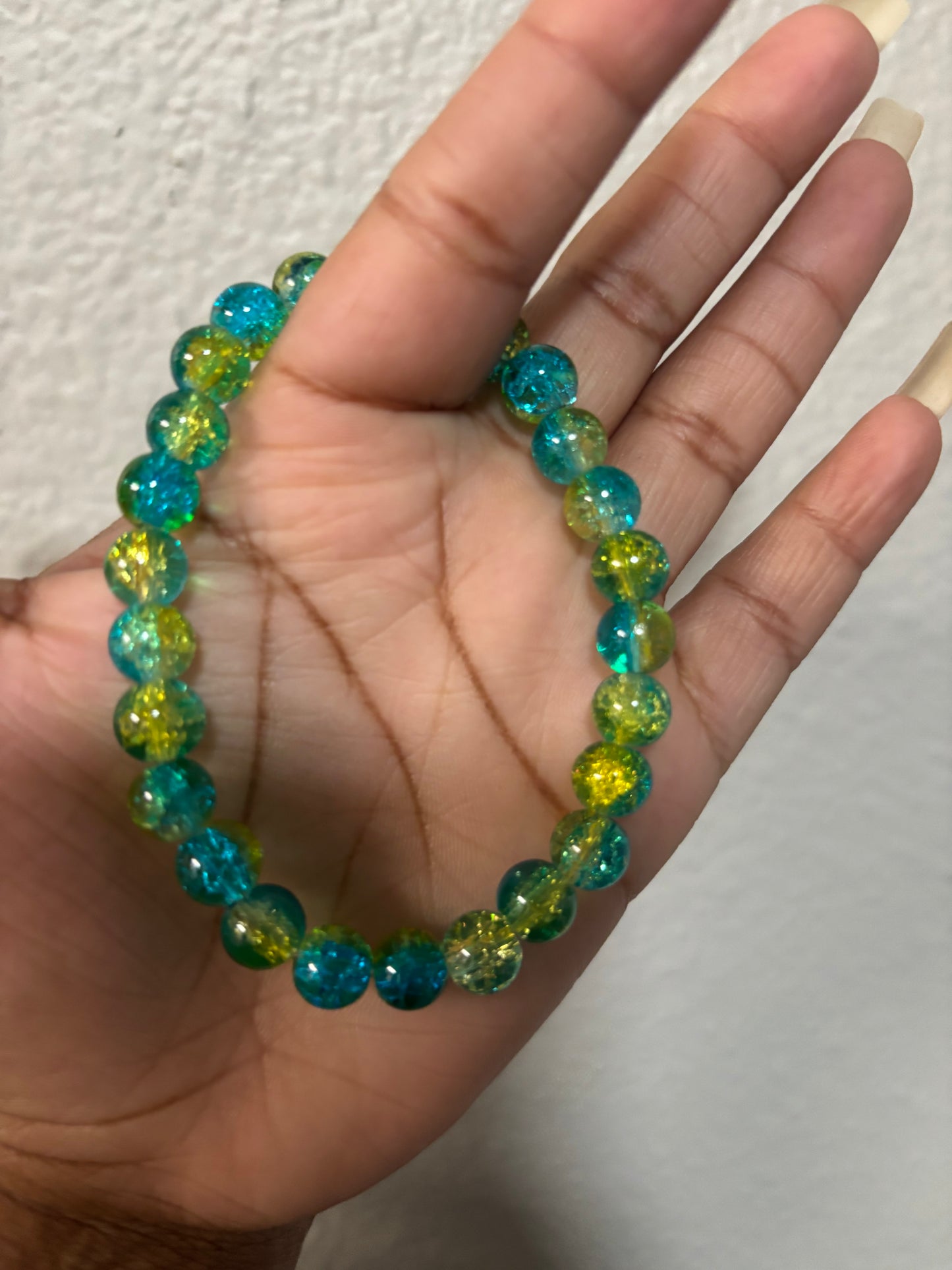 Glossy Blue & Yellow Bead Bracelet