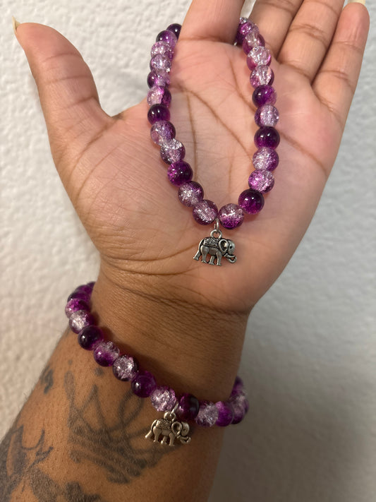 Purple Elephant Bead Bracelet
