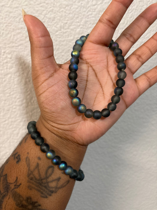 Iridescent Matte Blue Bead Bracelet