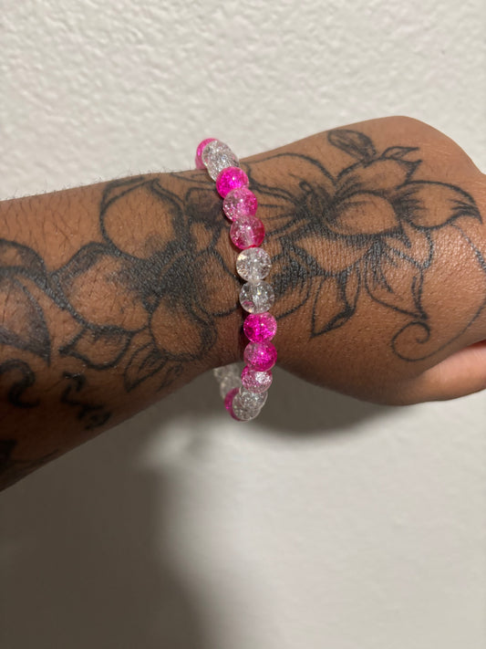 Clear & Hot Pink Bead Bracelet
