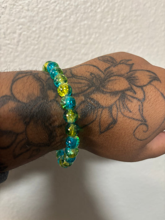 Glossy Blue & Yellow Bead Bracelet