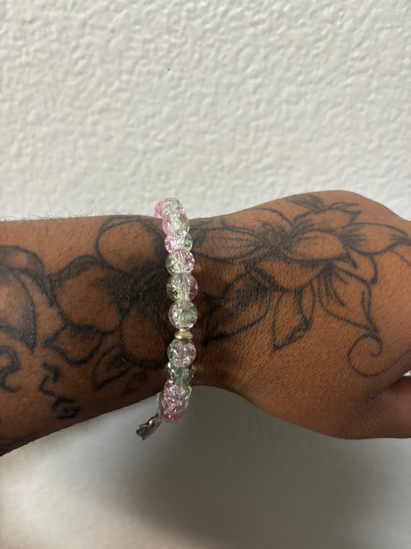 Heart Pink & Green Bead Bracelet
