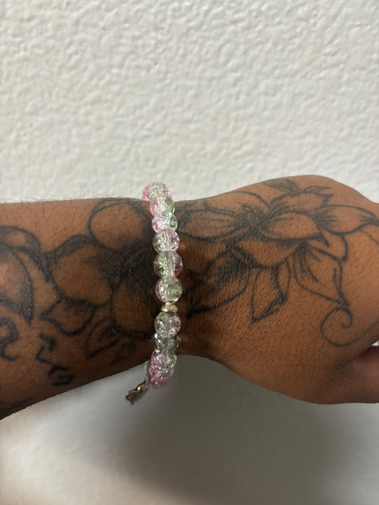 Heart Pink & Green Bead Bracelet